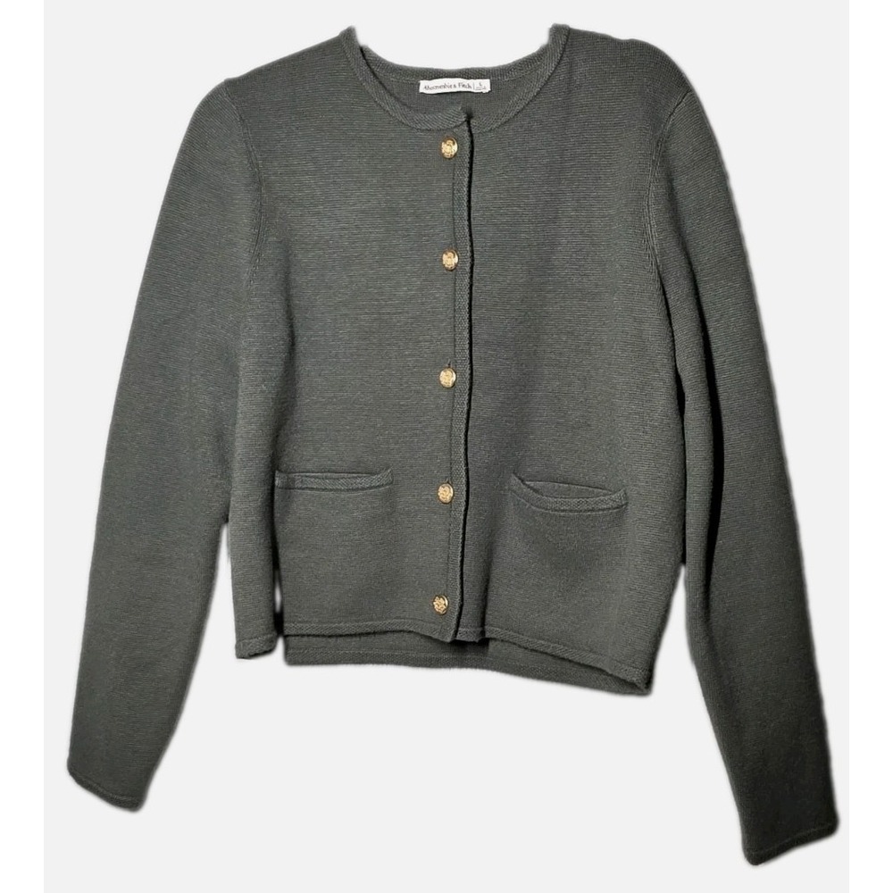 Abercrombie & Fitch Womens Cardigan Sz L Olive Green Gold Button Sweater Viscose
